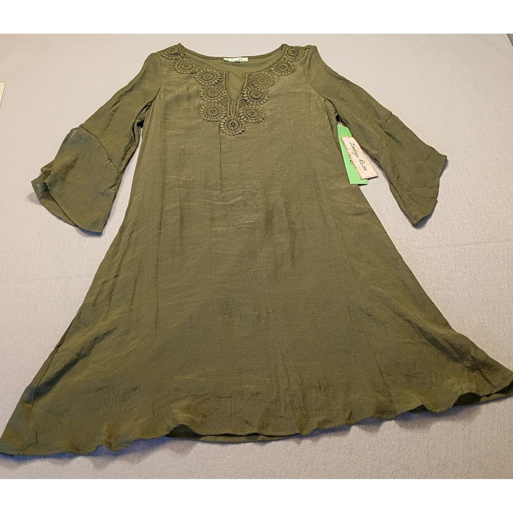 Knox Rose Olive Green Boho Dress Size Petite Small Half Sleeve‎ Lace NEW